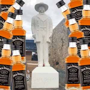Jack Daniels whiskey statue in a truck