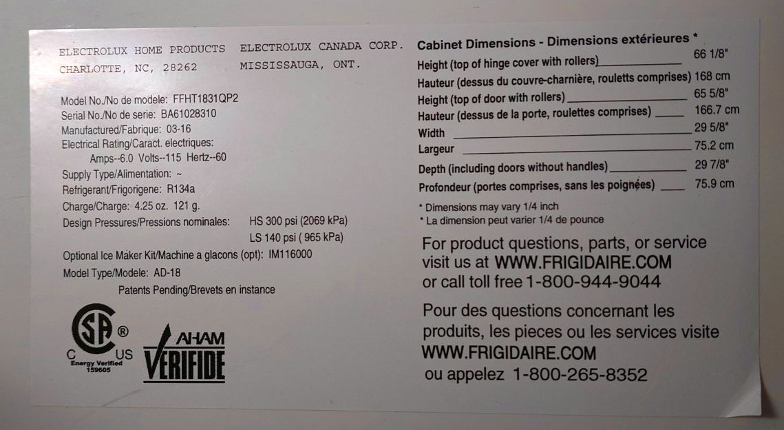 A refrigerator label along with a manufacture date