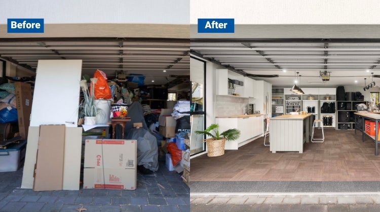 Space Invaders before and after image Side by side before and after garage transformation