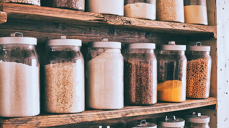 Dry food items in glass jars