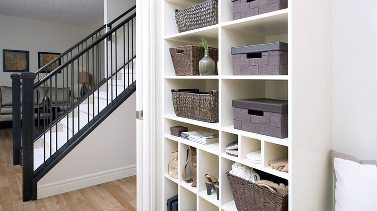 Entryway with wicker storage baskets