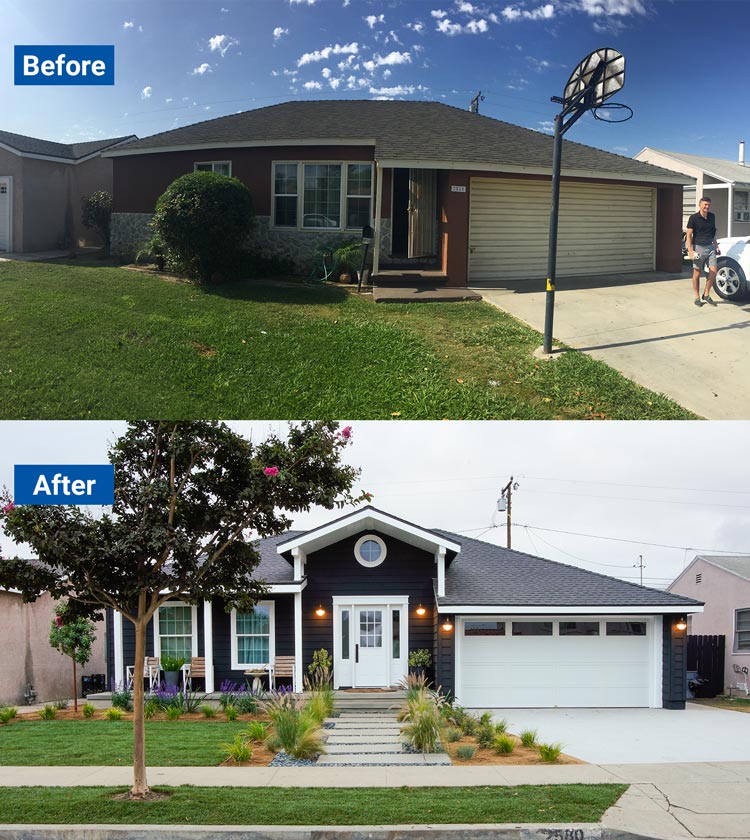 Dated home transformed to a modern home with a porch 