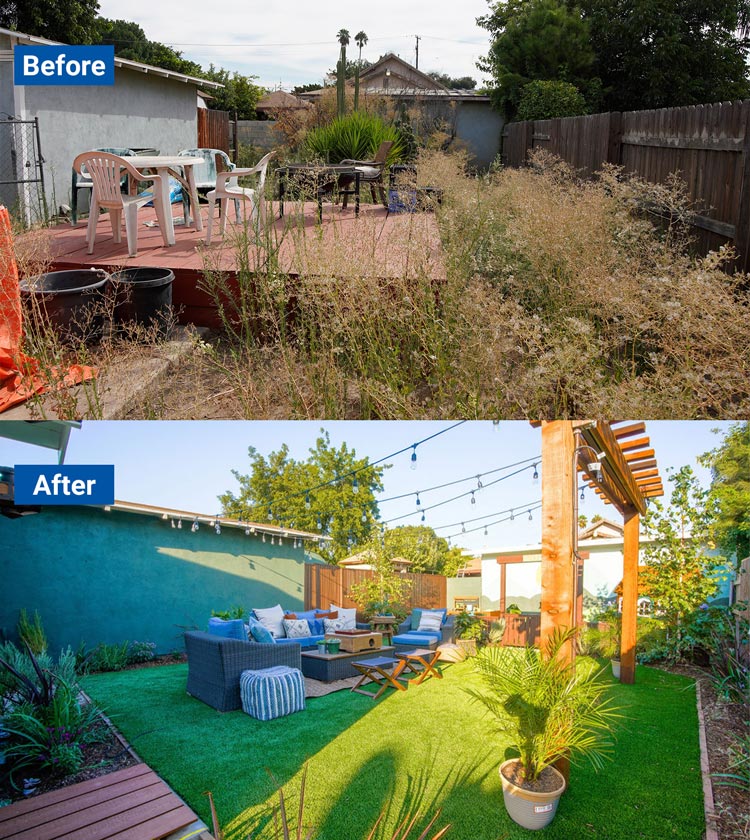 Overgrown back yard transformed to an outdoor entertaining space 