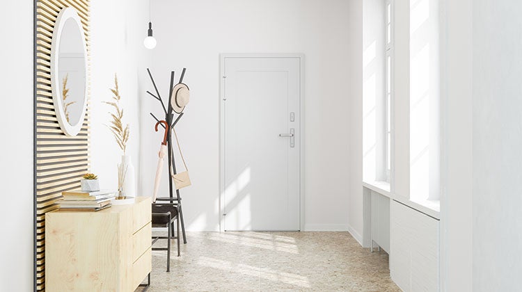 Clean entryway with mirror and coat rack