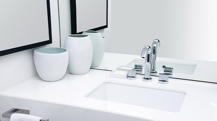 Clean white bathroom counter