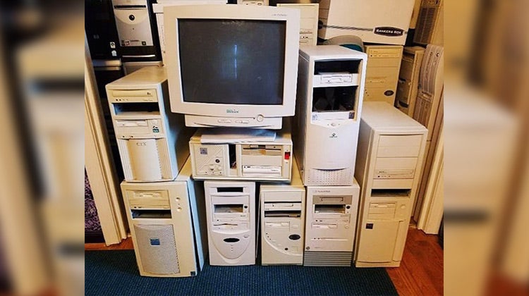 Large stack of white computers submitted by @jmj1982