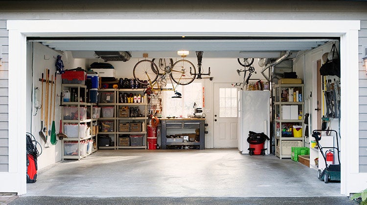 Organized garage with similar items grouped together Organized garage with similar items grouped together