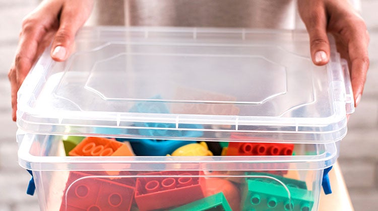 Clear storage box full of Lego Clear storage box full of Lego