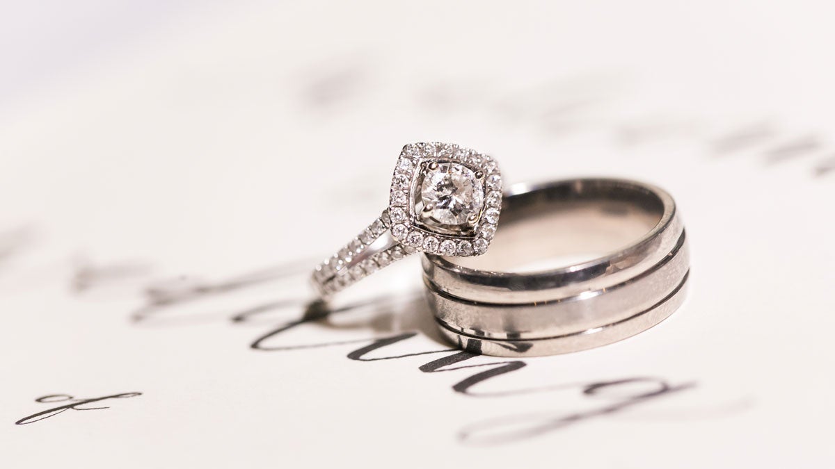 Sparkly diamond ring on a white table