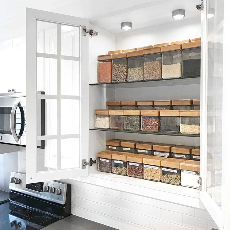 Organized pantry with glass containers 