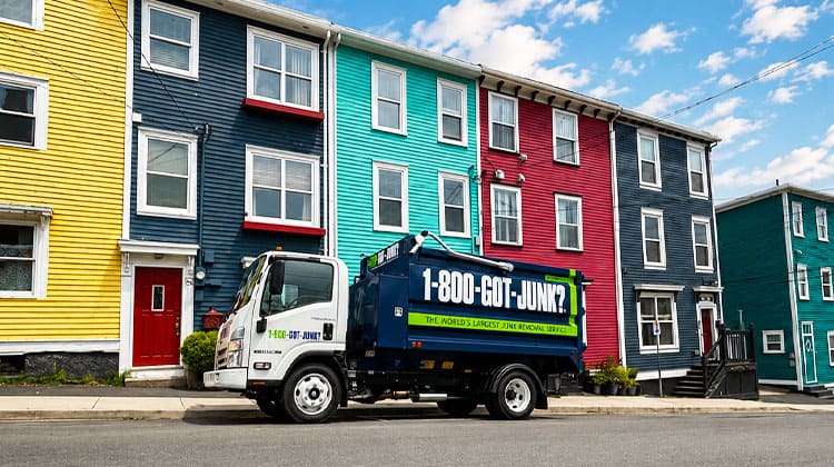 The 1-800-GOT-JUNK? truck in front of Jellybean Row in St. John’s.
