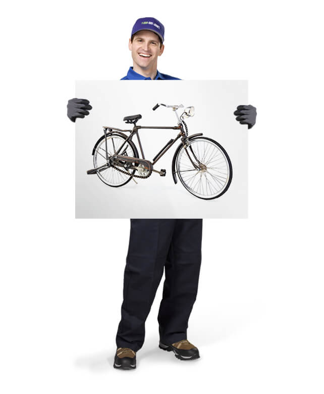 Uniformed TOM ready to remove & dispose of your old bicycles