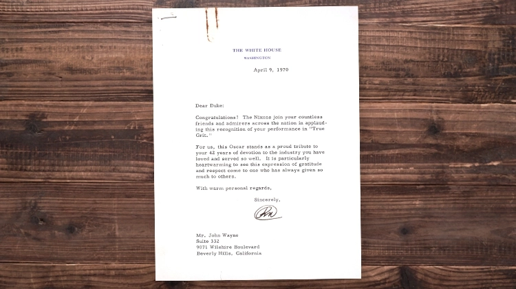Letter to John Wayne from President Richard Nixon
