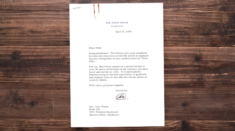 Letter to John Wayne from President Richard Nixon Letter to John Wayne from President Richard Nixon